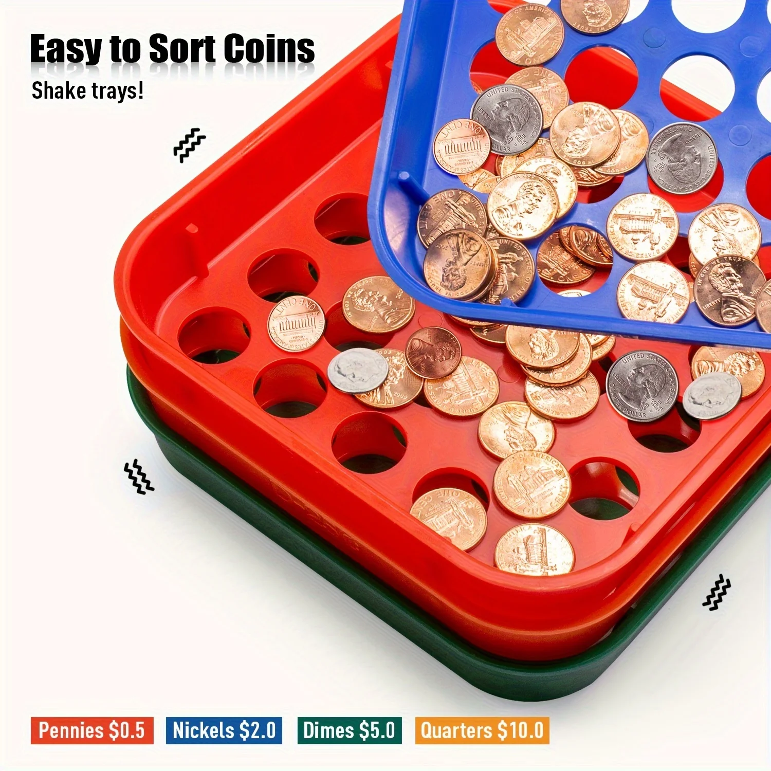 Coin Sorters Tray Coin Counters 4 Color-Coded Sorting Tray 100 Assorted Flat Roll Wrappers For US Coins