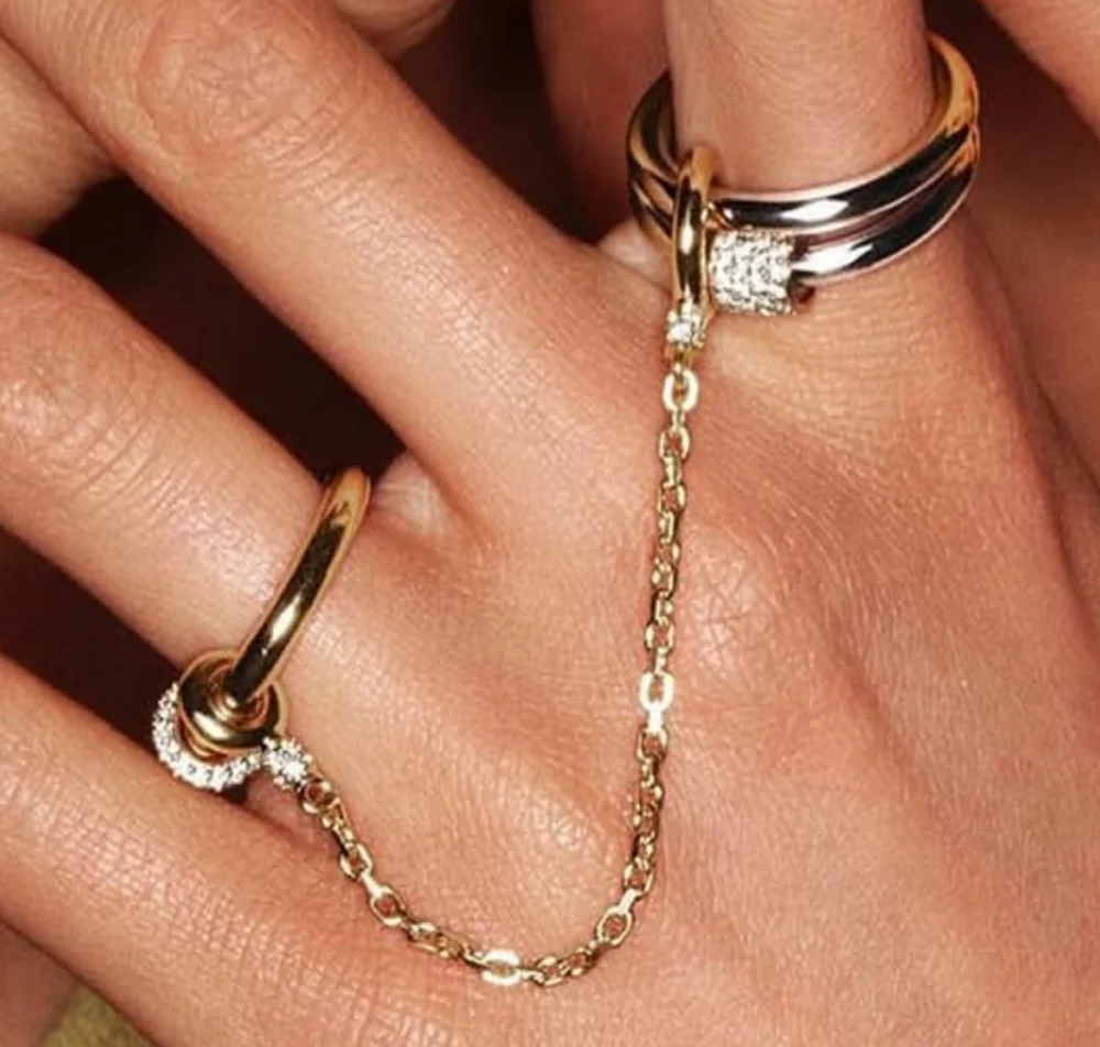 2026 New Fashion Tassel Chain Multi Layer Finger Ring Bling CZ For Women Bar Party Trend Jewelry 3