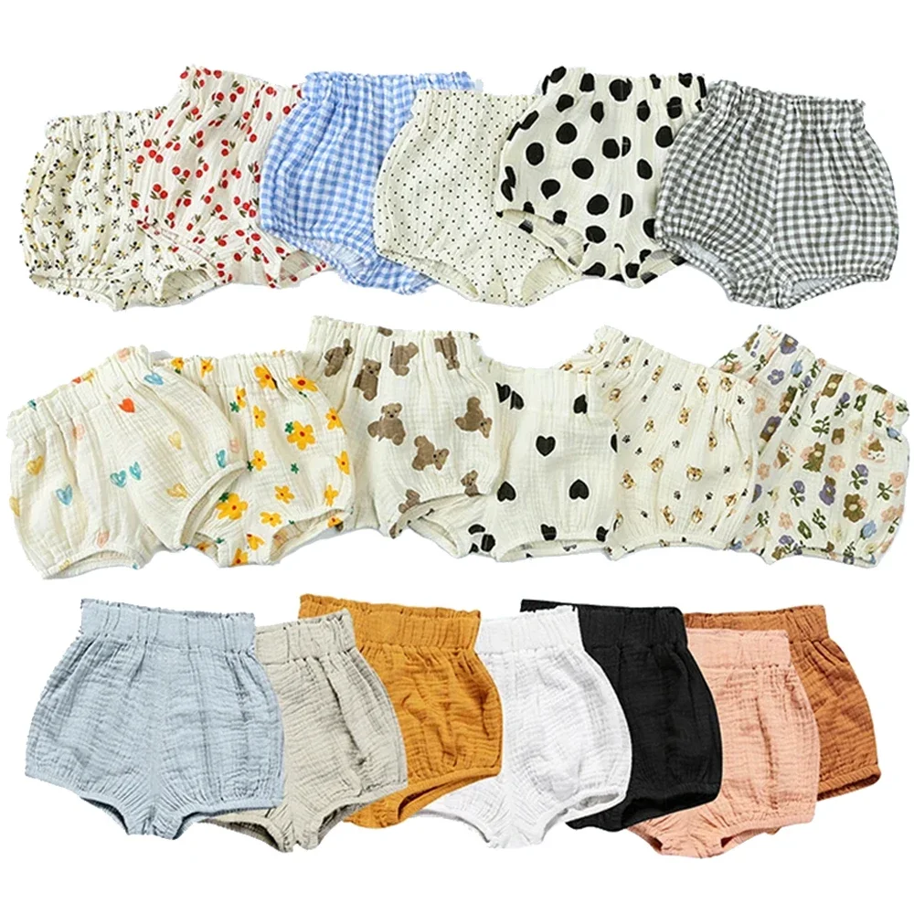 Baby Summer Cotton Linen Shorts Solid Print Breathable Unisex Outfit Bloomers Boy Girl