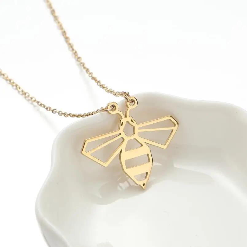 

10PCS Origami Honey Bee Necklaces Stainless Steel Queen Bumble Honeybee Bumblebee Beehive Animal Bird Insect Wasp Choker Collier