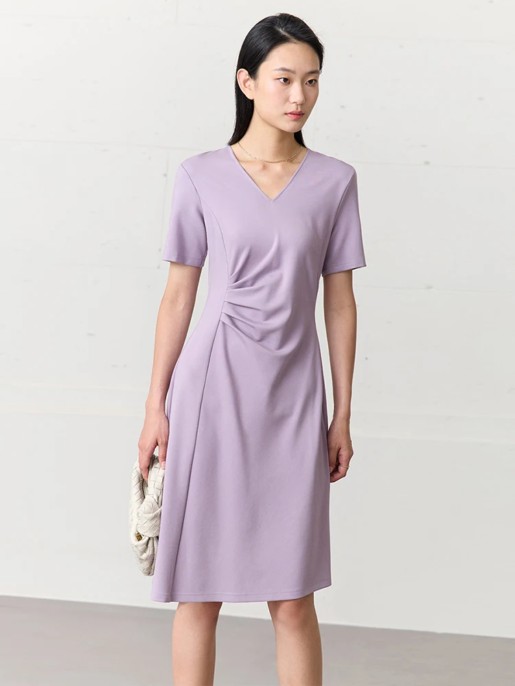 AMII Minimalism Female Dress 2023 Summer Elegant Slim Chic V Neck Elastic A Line Solid Pulloves Casual Women Vestidos 12342374