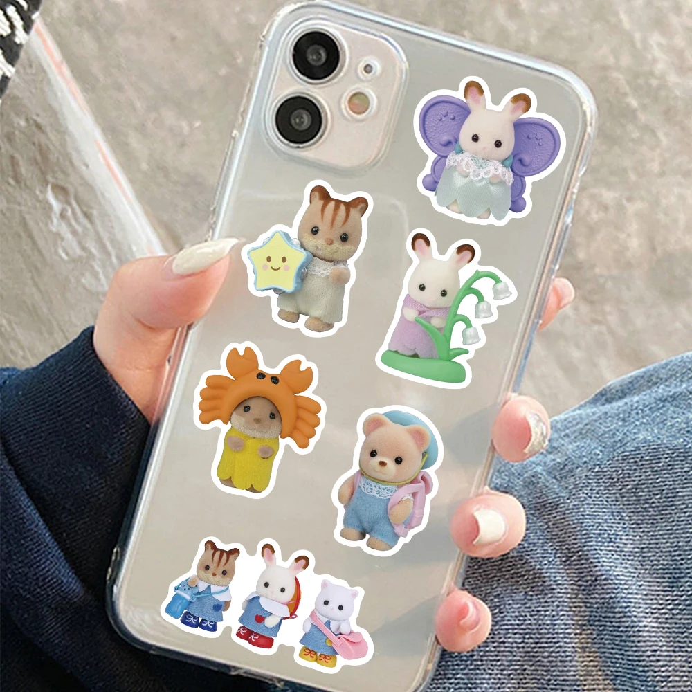 Cute Doll Cartoon Bear Rabbit Stickers For Water Bottle Laptop Luggage Skateboard Guitar Stationery Kids Toy Decal Sticker 55pcs