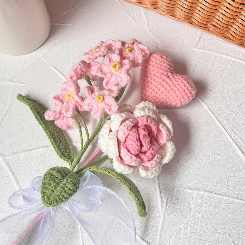 

Hand-knitted Flower Homemade Crochet Flowers Rose Bouquet Diy Finished Wedding Decorative Handcrafit Gift Flores Artificiales