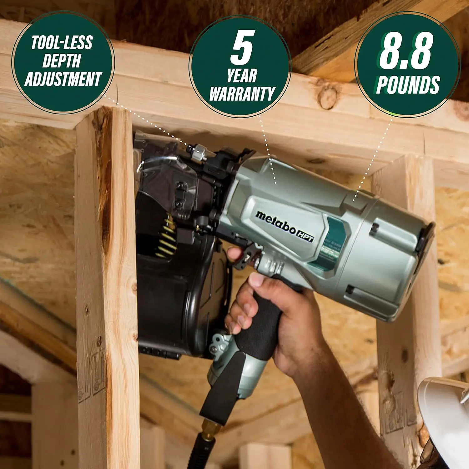 

Metabo HPT Coil Framing Nailer | Pro Preferred Brand of Pneumatic Nailers | 15 Degree Magazine | Accepts 2-Inch up to