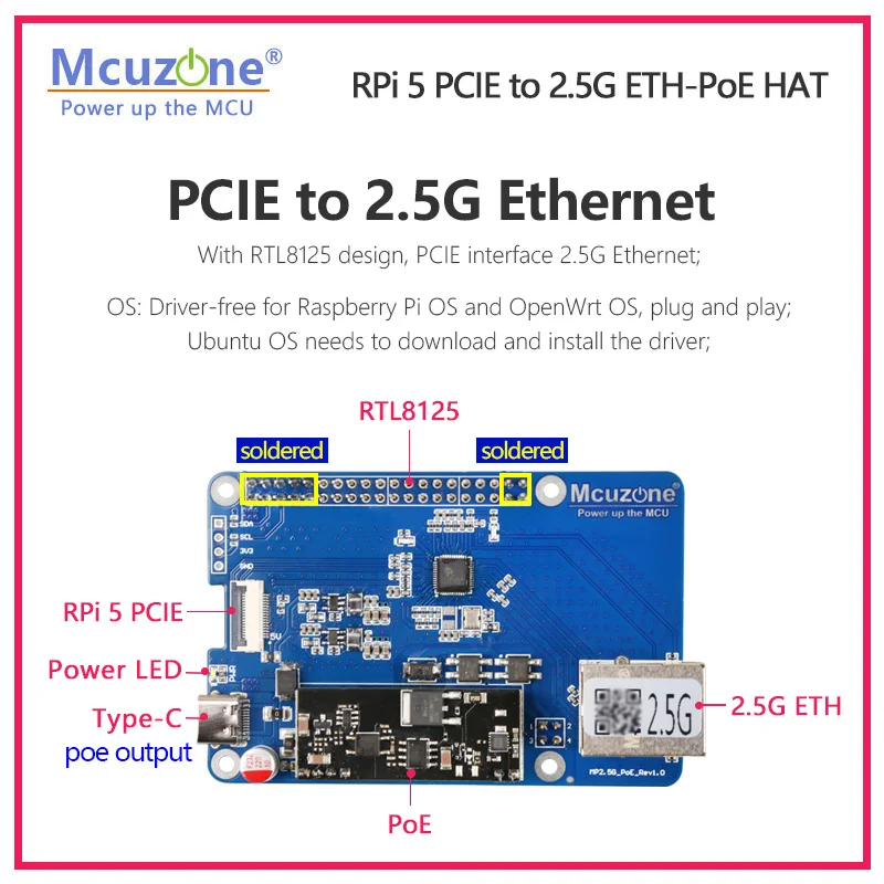  PoE  ̴   ġ ɼ, MP2.5G-PoE   5 PCIE-2.5G ̴-PoE HAT, 0.91 ġ OLED