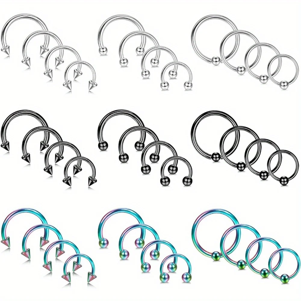 

Drperfect 36Pcs 16G Surgical Steel Horseshoe Rings for Women Men Septum Rings Eyebrow Lip Rings Daith Piercing Jewelry Set