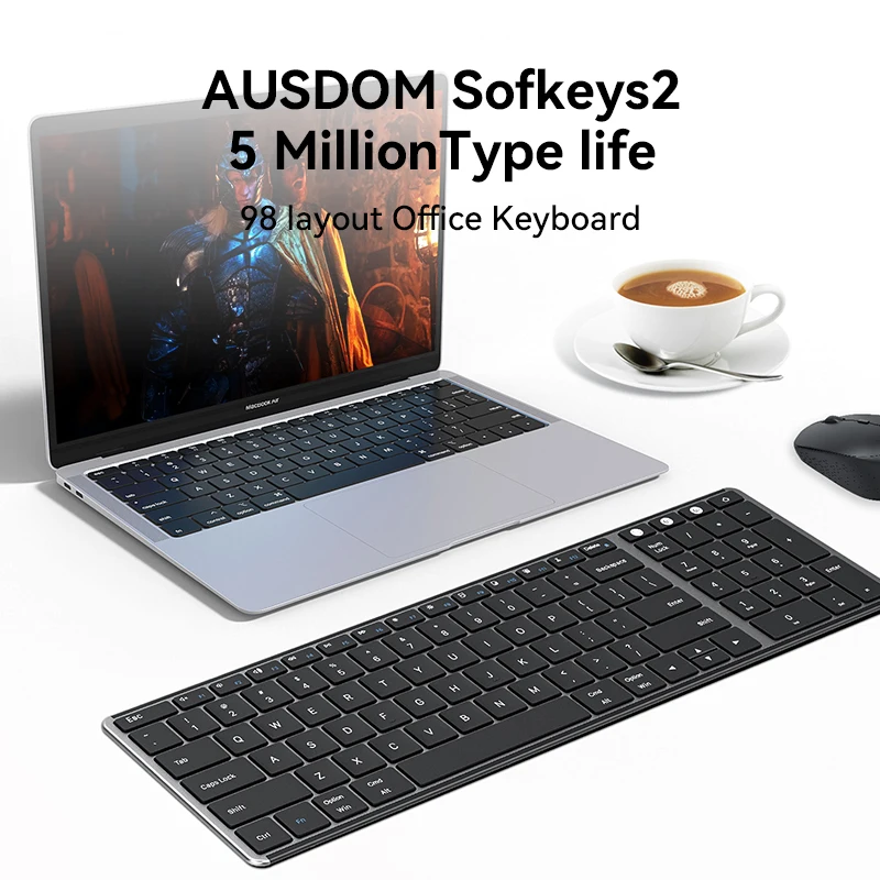 Ausdom-teclado sem Fio Duplo Bluetooth 5.0 Computador Laptop Negócios Escritório Casa Computador Estreia Mundial 2.4g Sofkeys2 98chaves - Imagem 4