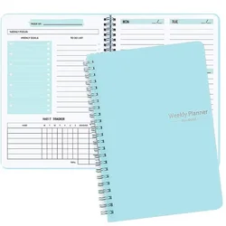 Premium A5 Spiral - Bound Undated Weekly Planner for Goal Setting & Daily Planning (Blue)
