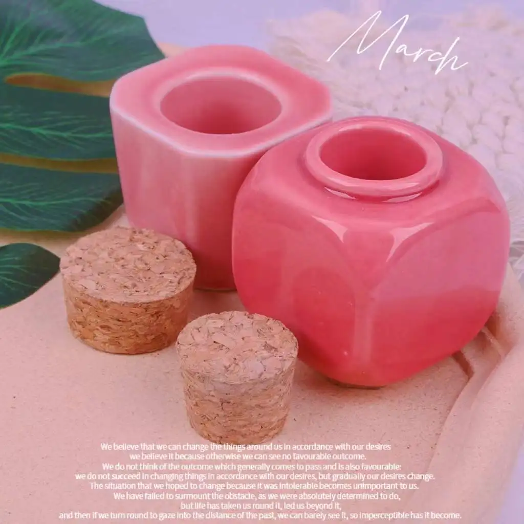 ANGNYA Pink Nail Art Ceramic Cork Bottle Crystal Nail Liquid Cups Nail Art Acrylic Glass Dappen Dish Liquid Powder Container 2