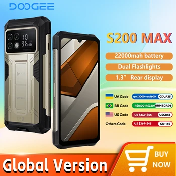 DOOGEE S200 Max Telefono robusto 16GB+512GB 22000mAh Dimensity 7050 Schermo 6,72" 120Hz Display posteriore da 1,32" Doppia torcia