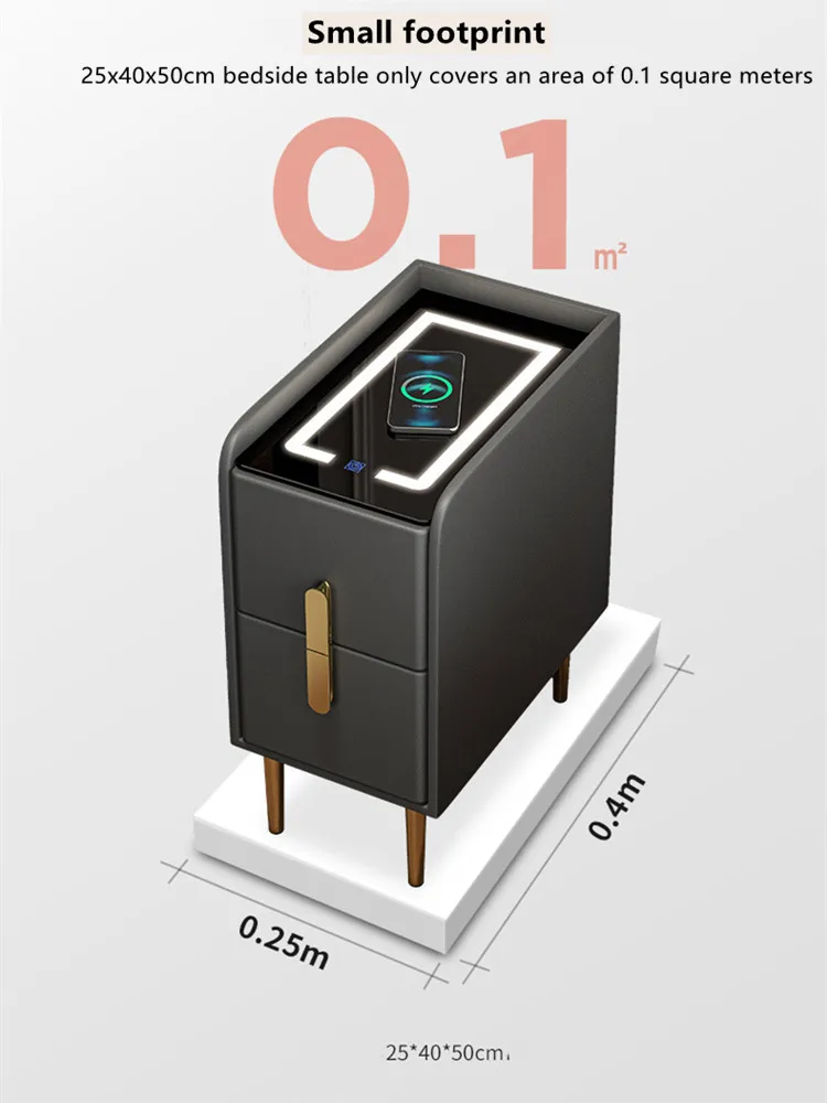 LED Ultra Narrow Smart Bedside Table with Wireless USB Charging Creative Multi-Functional Infrared Sensitive 3-tone Dimming