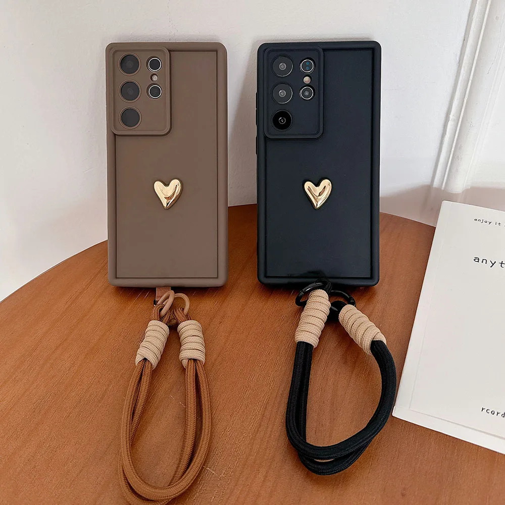 Heart Soft Phone Case with Lanyard Strap - Stylish and Protective Cover