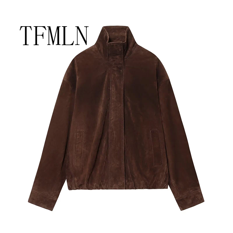 TFMLN New Fashion Women's Suede Jackets 2025 Female Pockets Elegant Warm Coat Chic Street Zipper Casual Coats