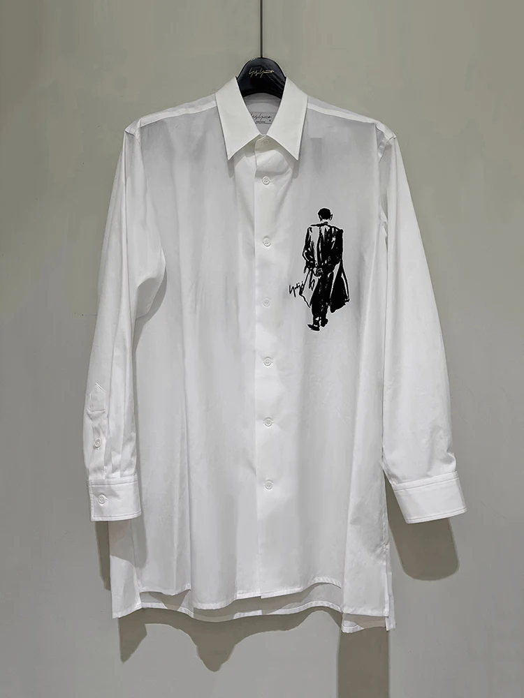 

Новинка 2024, белая рубашка Yohj, Yamamoto 21Aw, Свободный Повседневный хлопковый топ с принтом, мужская и женская рубашка, трендовая рубашка на спине
