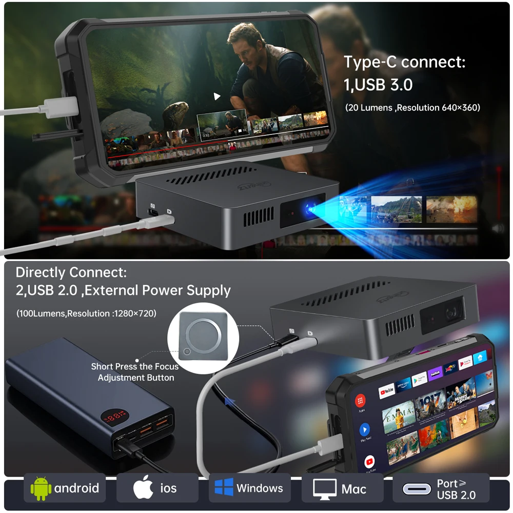 US EU Uniehrtz 8849 MARS Mini Projector DLP Auto Focus & Key Projector Support Laptop, PC, Smartphone Portable Pocket Size