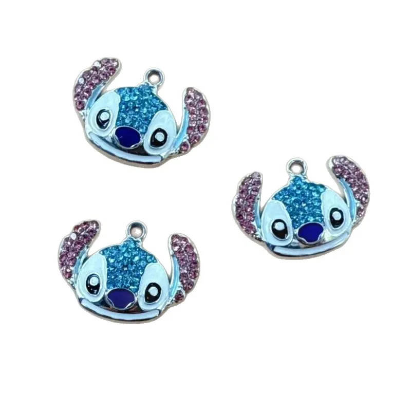 3PCS 리로 & 스티치 액세서리 소녀와 여성을위한 절묘한 매력적인 라인스톤 스티치 장식품 생일 파티 독특한 선물 장난감