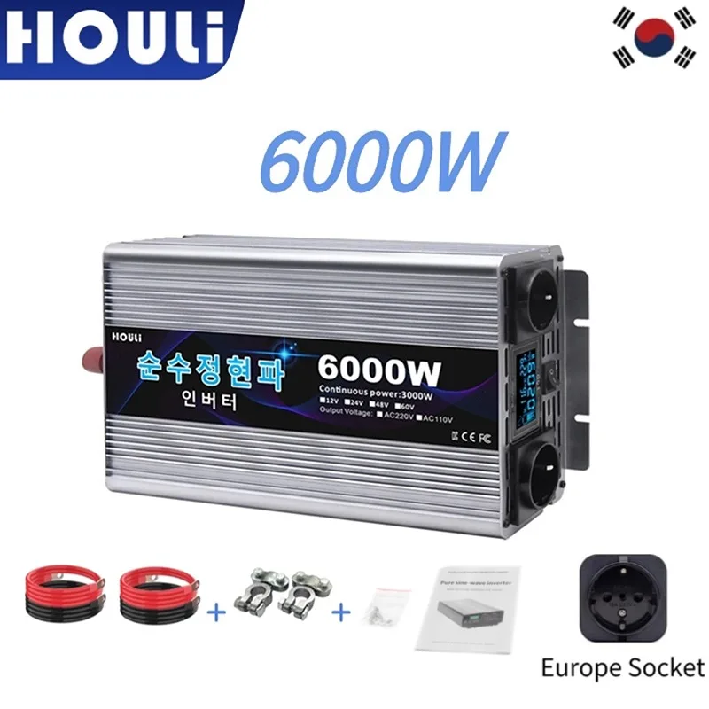 Houli Inversor 12V 220V Onda Pura Europea 3000W 4000W 5000W 6000W Inverter Convertidor De Corriente Para Automovil Convertidor