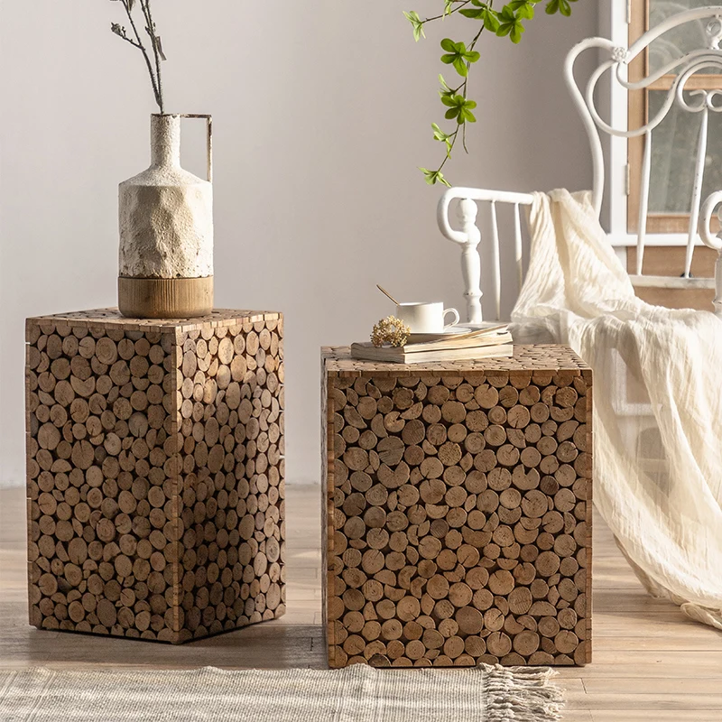 Retro Small Bedroom Bedside Table Lounge Living Room Log Coffee American Apartment Sofa Side Mesa Para Balcon Home Furniture