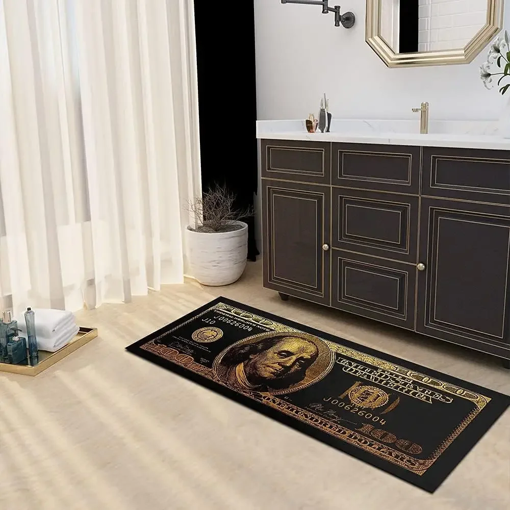 Black Gold 100 Dollar Bill Money Kitchen Floor Mat Home Decor Hallway Balcony Laundry Runners Rugs Bathroom Non-slip DoorMat 5