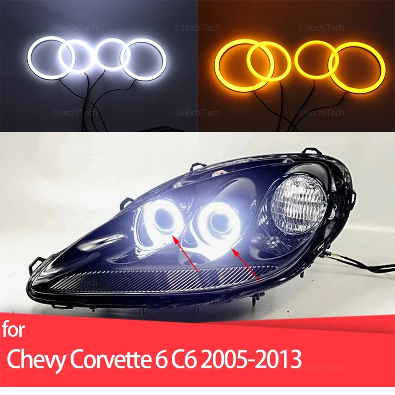 Dual White Yellow Halo Rings Cotton Light Led Angel Eyes Kit Per Chevy Chevrolet Corvette 6 Generation C6 2005-2013 Car-Styling