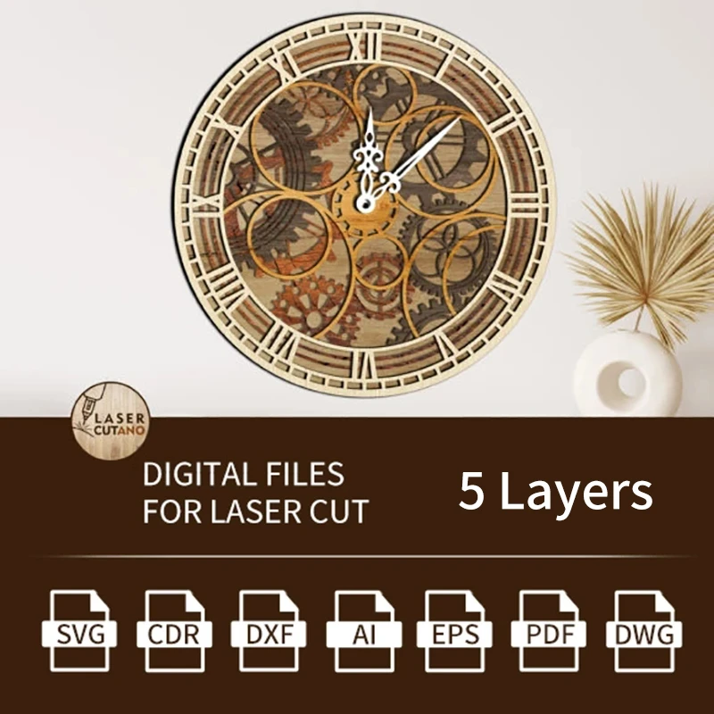 Clock WATCH Multilayer Laser Cut Files Creative Design Vector Files Layouts CDR/DXF/AI/SVG Files for Laser/Plasma Cutting and Pr cnc wood router