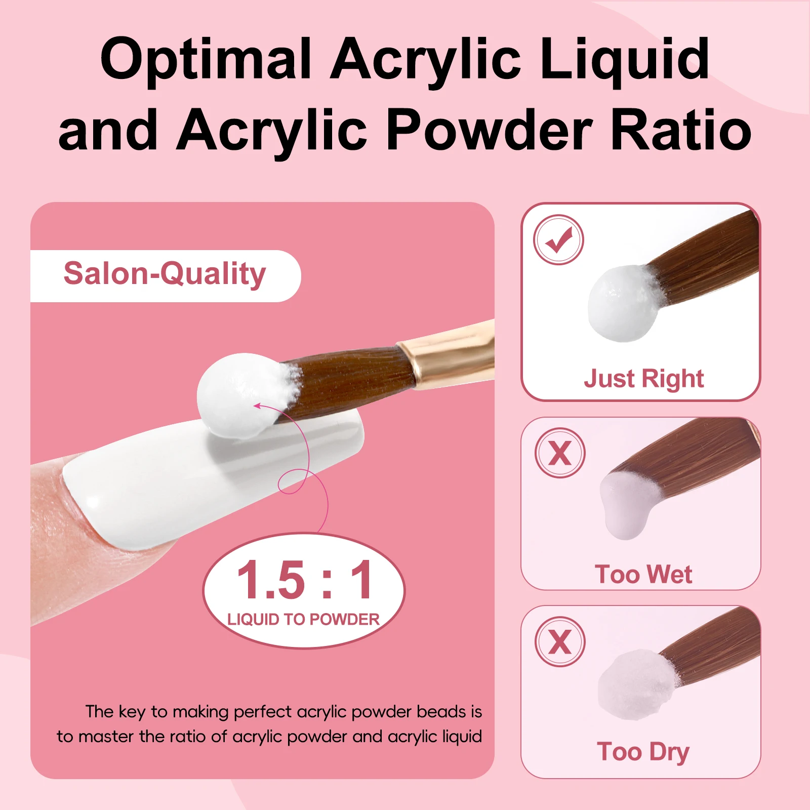 Coscelia 30ML Acrylic Liquid Kit with 3PCS Acrylic Powder and Nail Art Pen Brush for Nails Quick Nail Building Nail Tools 4