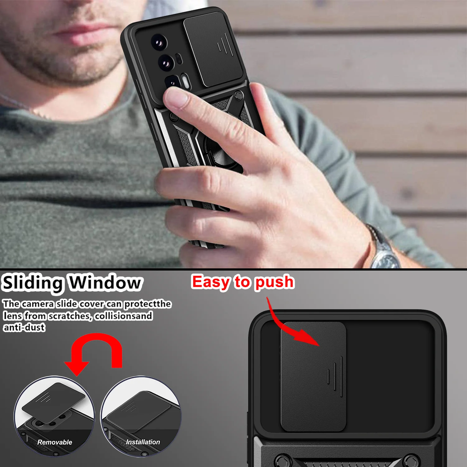 Durable Shockproof Armor Phone Case with Car Holder & Camera Lens Protection for Xiaomi Mi Poco F5 Series