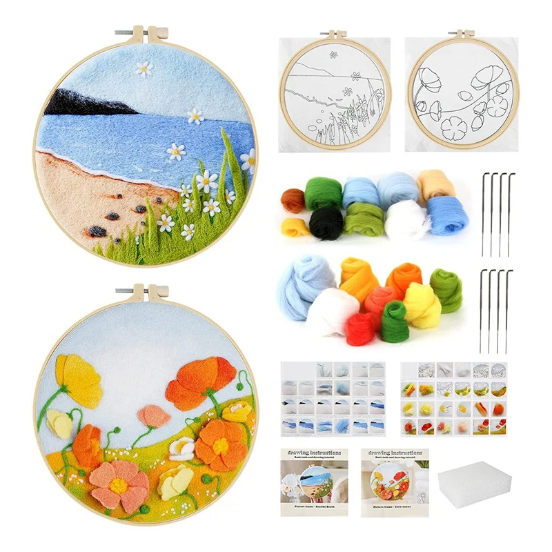 

2 Needle Felt Kits,Needle Felt Starter Kit, Wool Felt Supplies With Instructions,Needle Felt Pads,Felt Needles