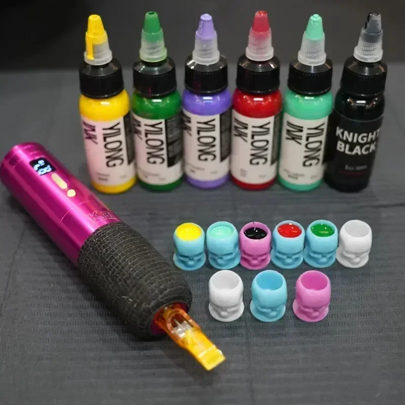 50Pcs Makeup Coloring Pigment Cup Container Tattoo Accessory  Disposable Tattoo Skull Ink Cups Permanent for Tattoo Artists