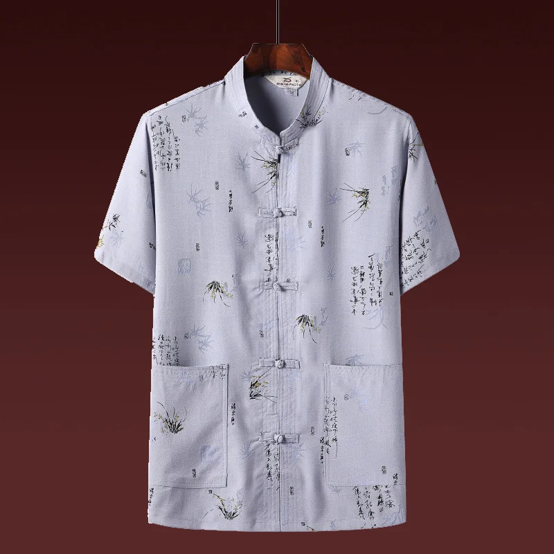 

Yourqipao 2023 Summer Cotton Linen Short-sleeved Elderly Sports Tang Suit T-shirt Chinese Style Tops Kung Fu Tai Chi for Men