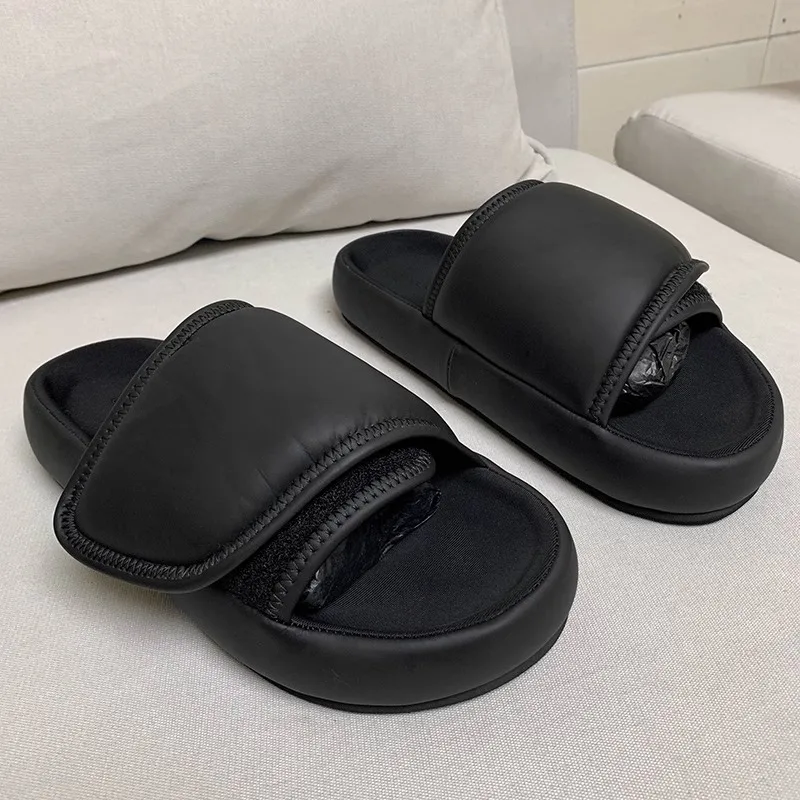 

New Luxury Men Slippers Genuine Leather Thick Sole Fashion Hook & Loop Summer Shoes Youth Trend Sandals Slides Flip Flops Male