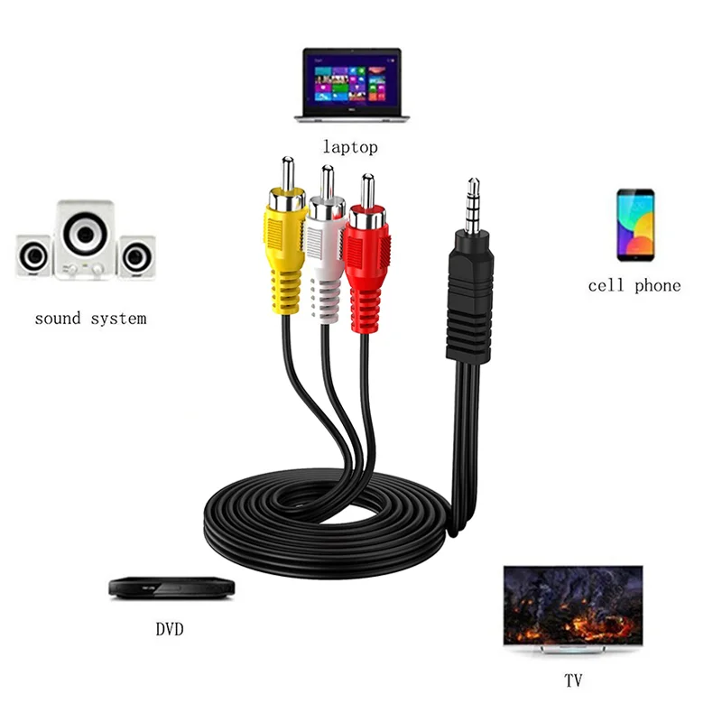 Cavo AV Audio Video Piombo Phono Jack Da 3,5 Mm A 3 RCA Per Sky Q Mini