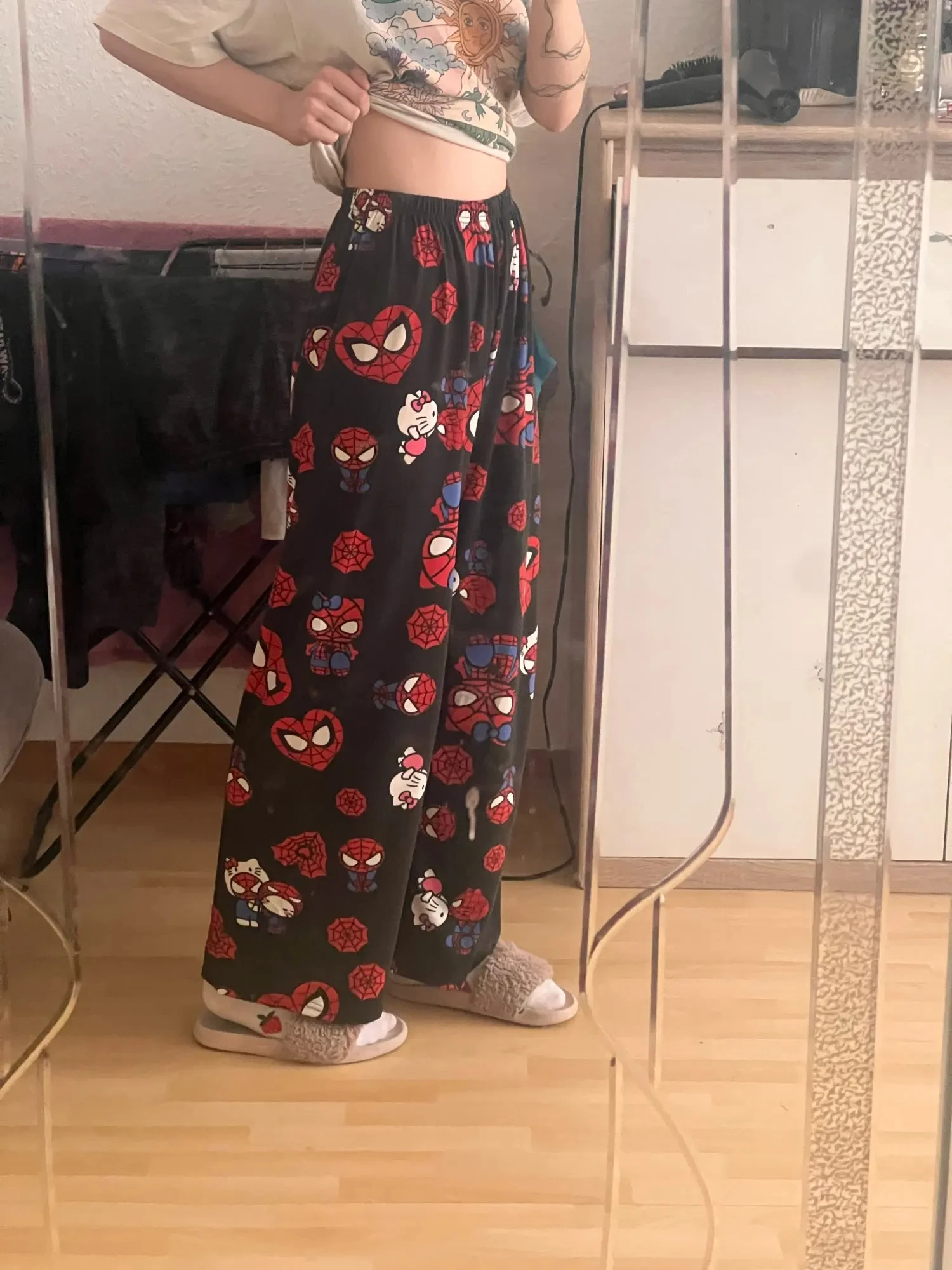 애니메이션 스파이더맨 파자마 바지, 헬로 키티 바지, 루즈 팬츠, 레저 홈 의류, 여성 커플 얇은 파자마 바지, 여름