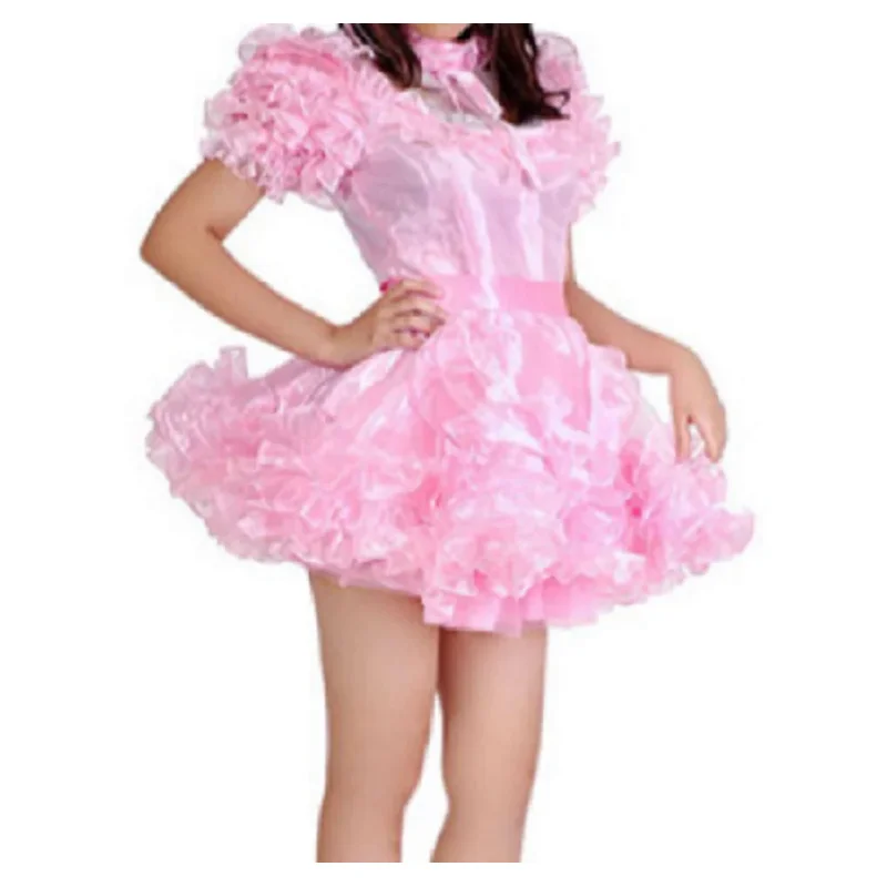 

Hot sale lockable sissy pink cute fluffy dress gothic maid outfit custom glamour halloween costume sexy