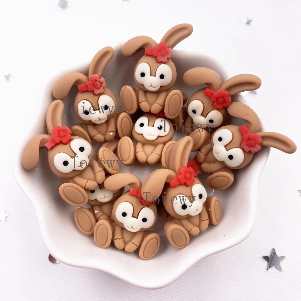 10PCS 페인트 레진 귀여운 다채로운 토끼 플랫백 스톤 피규어 스크랩북 DIY 장식품 홈 액세서리 미니어처 공예품
