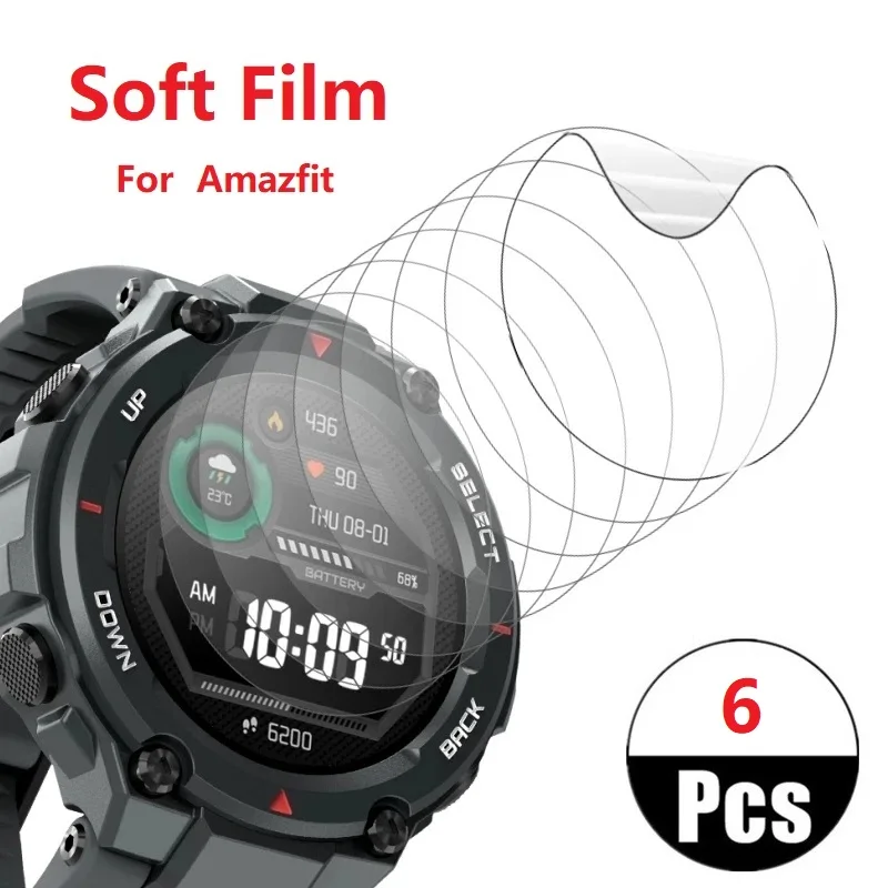 6 Pcs Soft Protective Film For Amazfit T Rex Pro Smart Watch Screen Protector For Amazfit T Rex 2 Hydrogel Film LCD Screen Foil