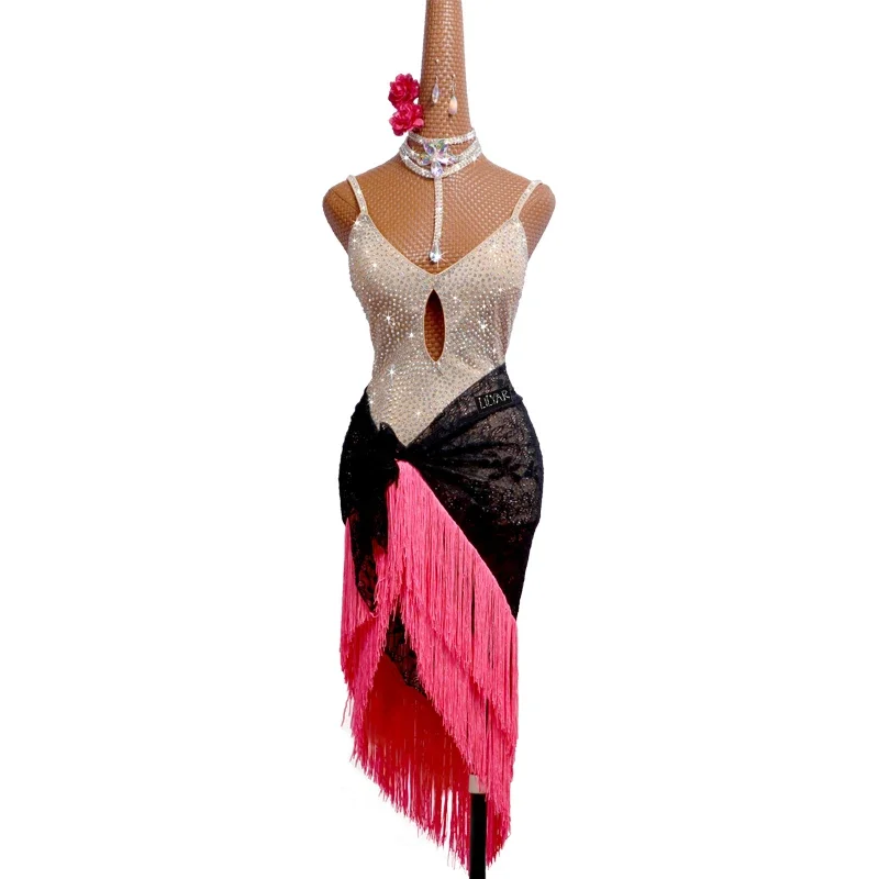 

New Latin Dance Dress Competition Dress Costumes Skirt Performing Dress Adult Customize Children Red Matador Skirt Split Skirtes