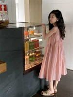 Nouvelle mode fille robe d'été bébé classique a-ligne robe enfant décontracté soyeux sans manches longue robe enfant en bas âge fille robes taille 4-14Y 3