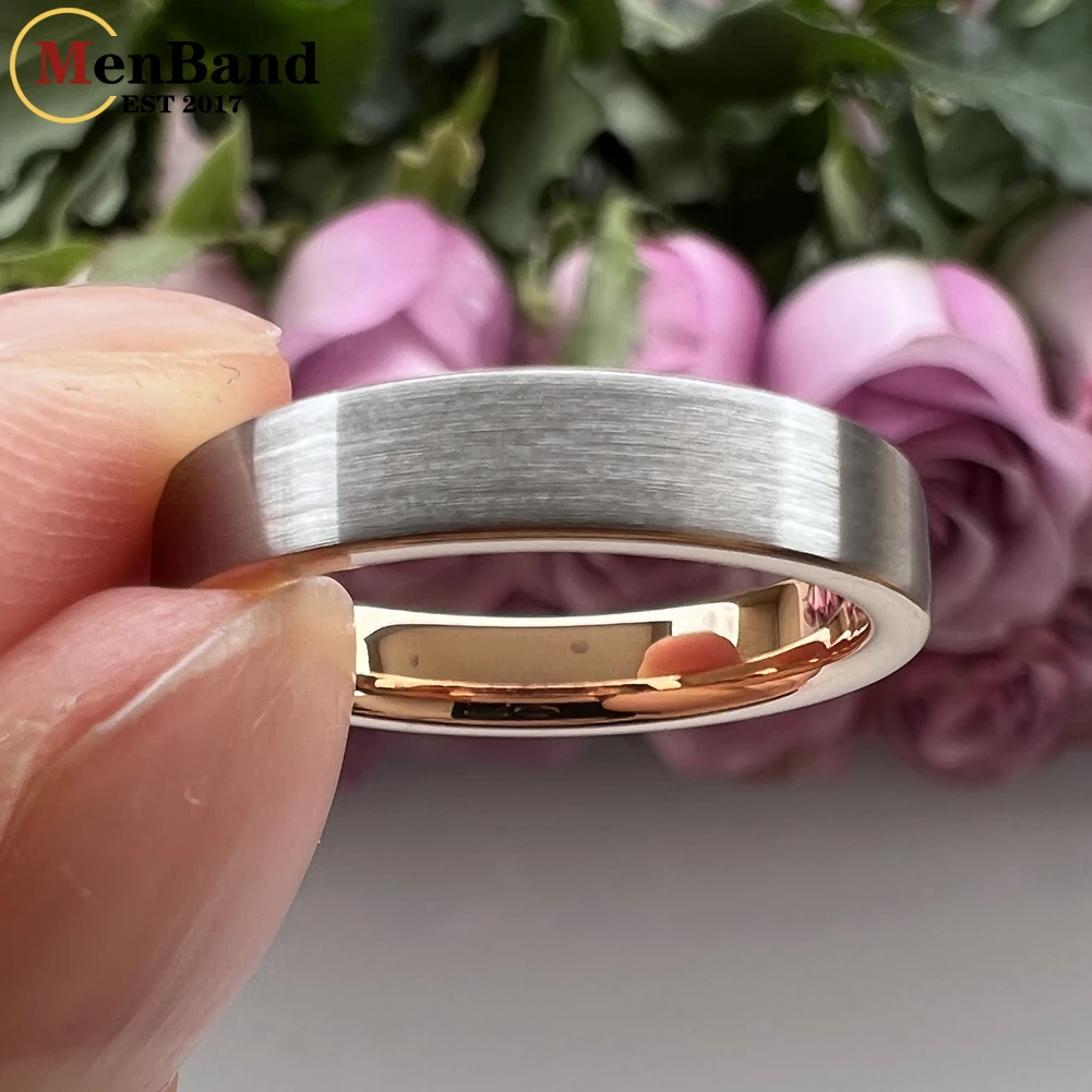 MenBand Fashion 4MM Women Rose Gold Color Flat Brushed Surface Tungsten Wedding Band Ring Comfort Fit Size 5-12