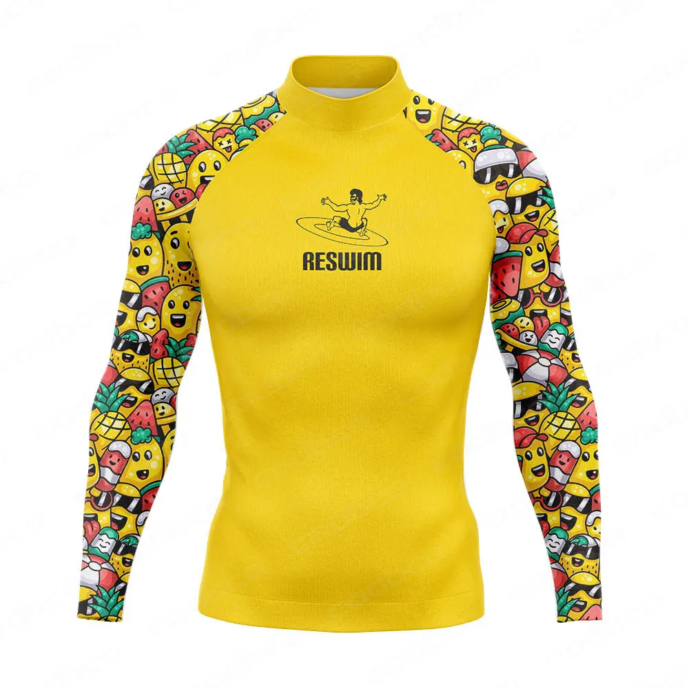 Men's Long Sleeve Rashguard Beach UV Protection Surf Shirt Basic Skin Surfing Suit Diving Swimming Tight Rash Guards Gym Clothes