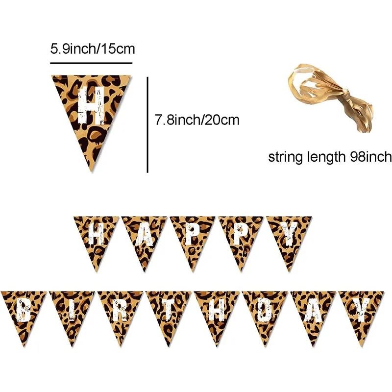 Leopard Happy Birthday Banner Cheetah Print Pennant Flag Leopard Wild One Birthday Party Decoration Jungle Safari Party Supplies