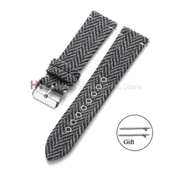 Vintage Weave Leather Nylon Quick Release Watch Band - Classic Replacement Wristband - 18mm (Black)