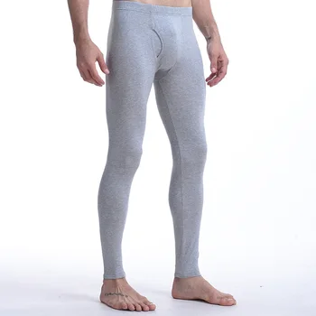 롱 존스 남성용 보온 속옷 바지, 단색 면 레깅스, 섹시한 벌지 파우치, 따뜻한 보온 팬츠, 타이트한 언더팬츠, 겨울