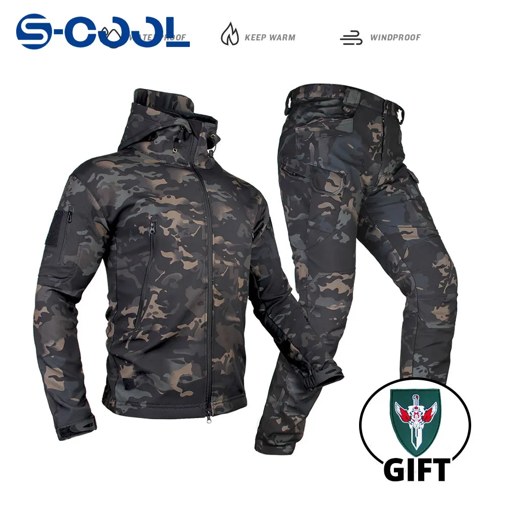 

Tactics Waterproof Sets Men Winter Soft Shell Fleece Jacket Pants 2 Piece Set Thermal Military Windproof Winter Hiking Suits