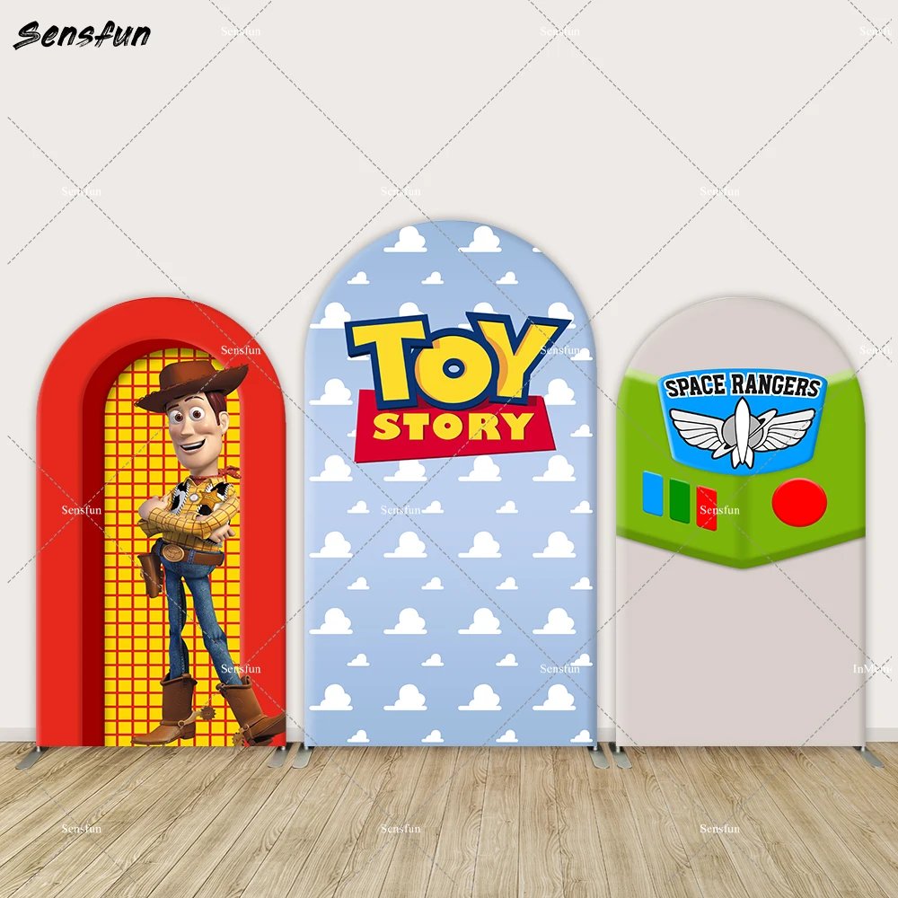 Toy Story Arch Cover Fondale Per Bambini Decorazione Festa Di Compleanno Tessuto Double-Sided Chiara Photo Background Woody Chiara Wall