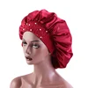 High-quality Silky Bonnet Elastic Wide Band Women Satin Bonnet Beaded Sleeping Cap Adult Night Protection Hair Hat Head Wra 2