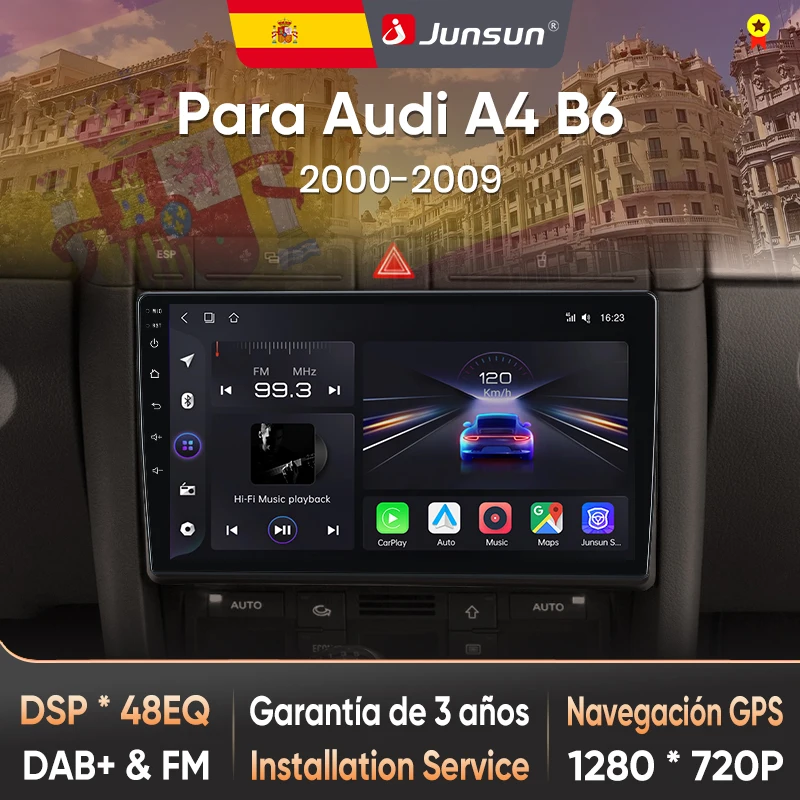 Radio Junsun con Voz AI para Audi A4 2000-2009 Seat Exeo, CarPlay inalámbrico, Android Auto, autoradio 2DIN con Bluetooth, DAB+, GPS, RDS 1