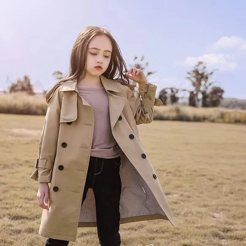 4-12 Years Teen Girls Long Trench Coats New Fashion England Style Windbreaker Jacket For Girls Spring Autumn Children's Clothing kids jacket girls trench coats