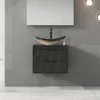 24" Bathroom Vanities Cabinet with Sink Combo, Wall Mounted Floating Cabinet , Champagne Boat Tempered Glass Vessel Sink 3