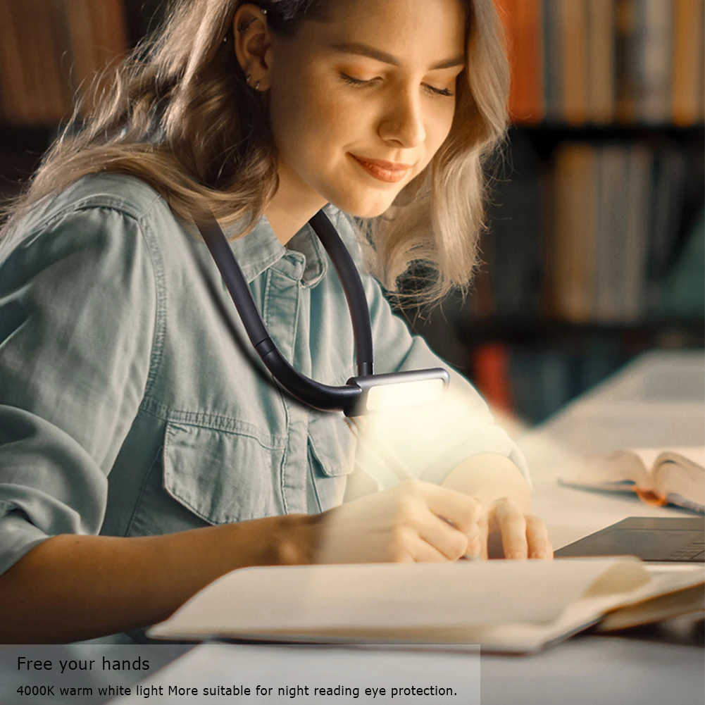 Book Light Eye-Caring Outdoor Neck Light Stepless Dimming Last Up To10H USB Rechargeable 270 Degree Flexible for Reading Running